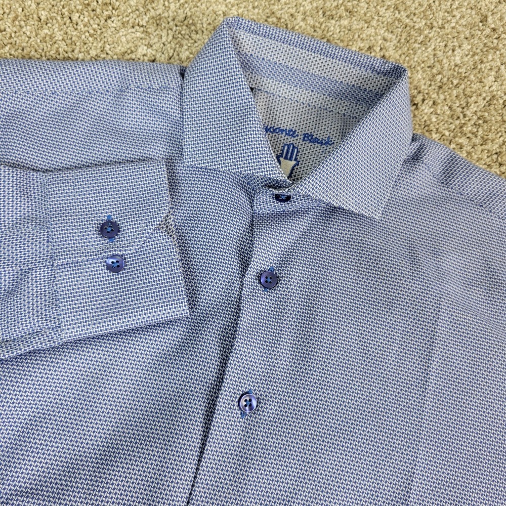 Visconti Black Mens Medium Blue White AOP Geometric Button Up Long Sleeve